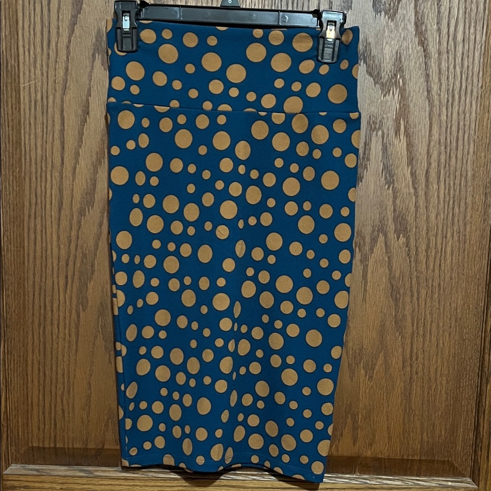 LuLaRoe Blue and Tan Dot Pencil Skirt